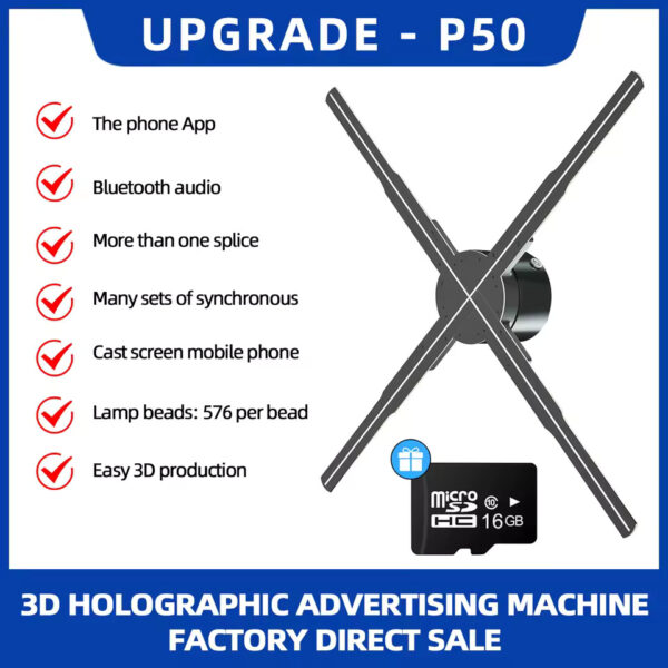 50cm Wifi Holographic Fan 3D Advertising Machine 576 LED Sign Neon Smart HD Player Support Video Picture Logo Holographic Light