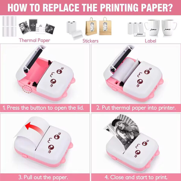 Mini HD Portable Bluetooth Thermal Printer – Inkless Pocket Printer for Notes, Labels & Students | Easy & Error-Free Printing