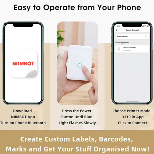 Niimbot D110 Mini Thermal Label Printer – Inkless, Portable & Self-Adhesive | Perfect Sticker & Label Maker