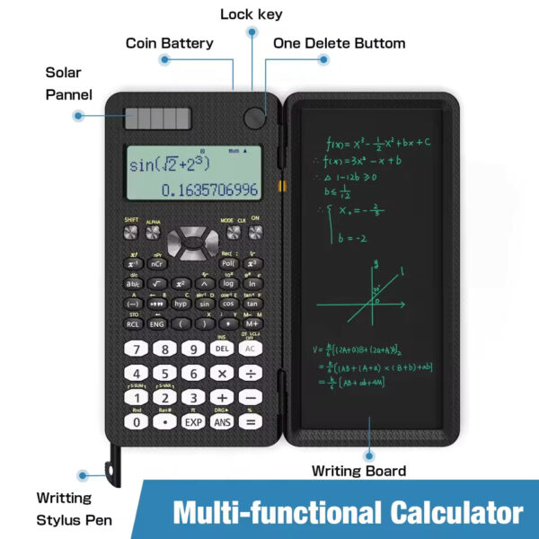 Mini Scientific Calculator with Writing Tablet – Notepad & Memo Pad for Office, School & Exams | 991ES, MS, EX 82MS
