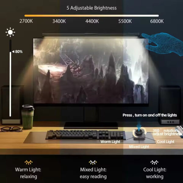 LED Monitor Light Bar – 44cm RGB Screen Hanging Lamp for Work, Study & Gaming | Dimmable Eye-Care Desk Lighting